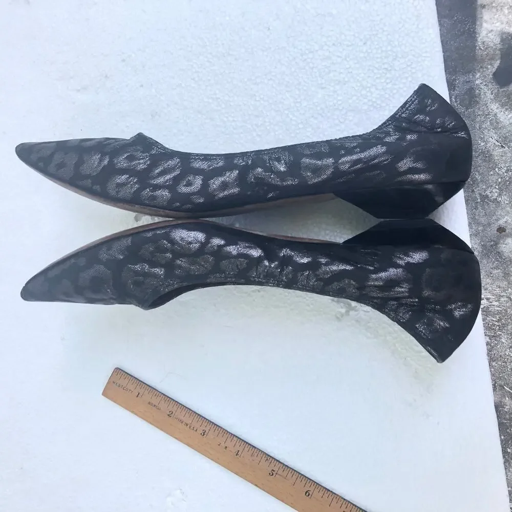 Lanvin Paris Shoes Kitten Heel Points Leopard Pattern Grey Silver Black 37